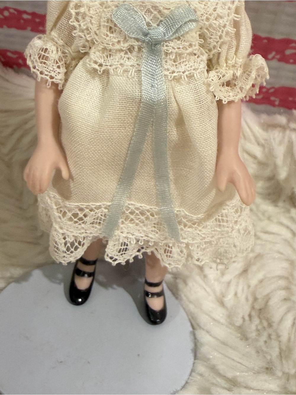 Vintage Cream Porcelain Doll with Light Blue Ribbon Accent  Joan O Grady - Picture 3 of 7